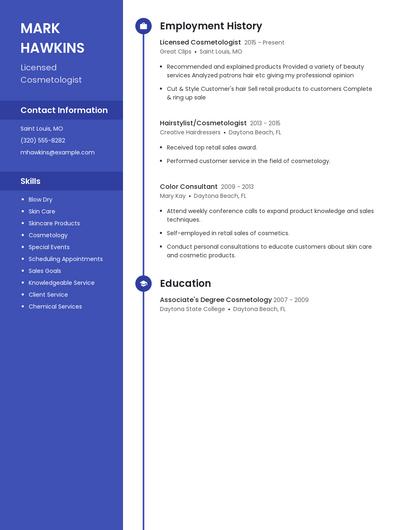 Licensed Cosmetologist Resume