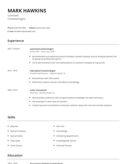 Licensed Cosmetologist Resume