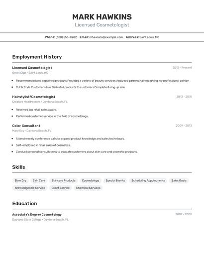 Licensed Cosmetologist Resume