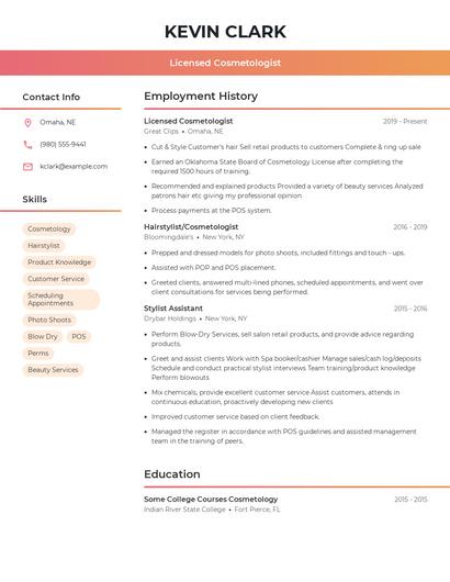 Licensed Cosmetologist Resume