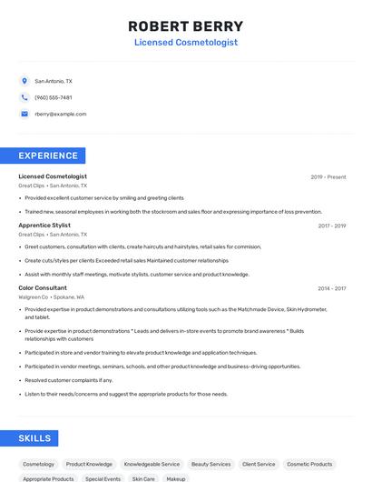 Licensed Cosmetologist Resume