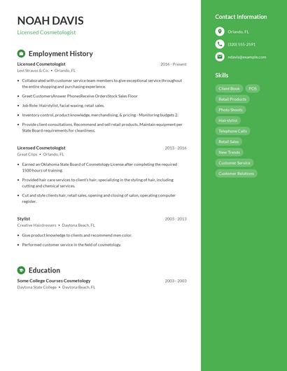 Licensed Cosmetologist Resume