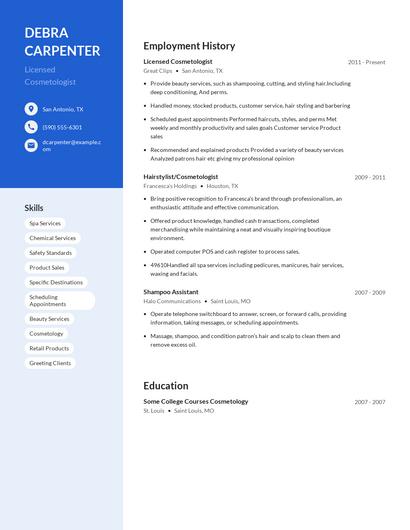 Licensed Cosmetologist Resume