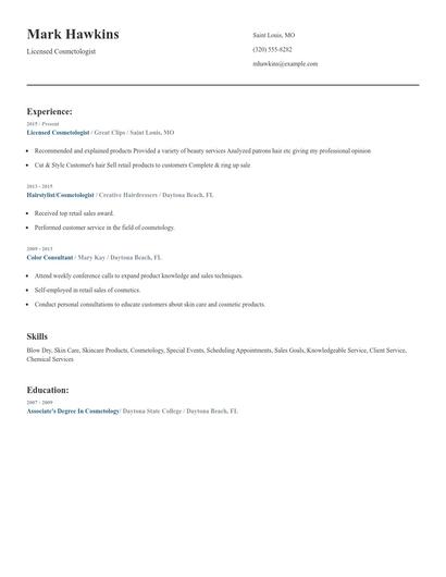 Licensed Cosmetologist Resume